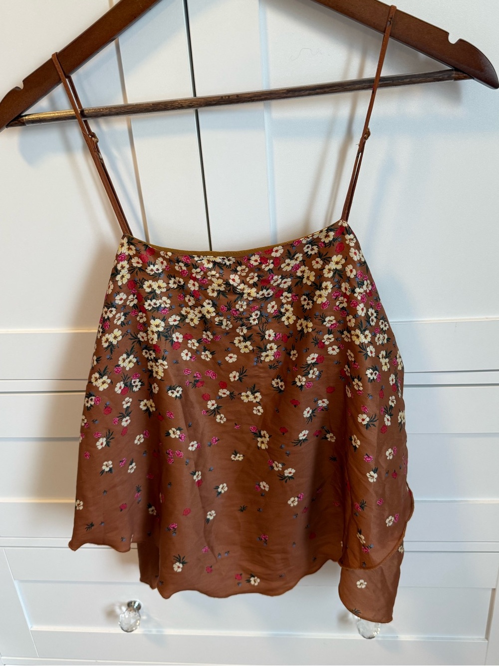 Free People Brown Floral Circle Skirt with Pink & White Accents